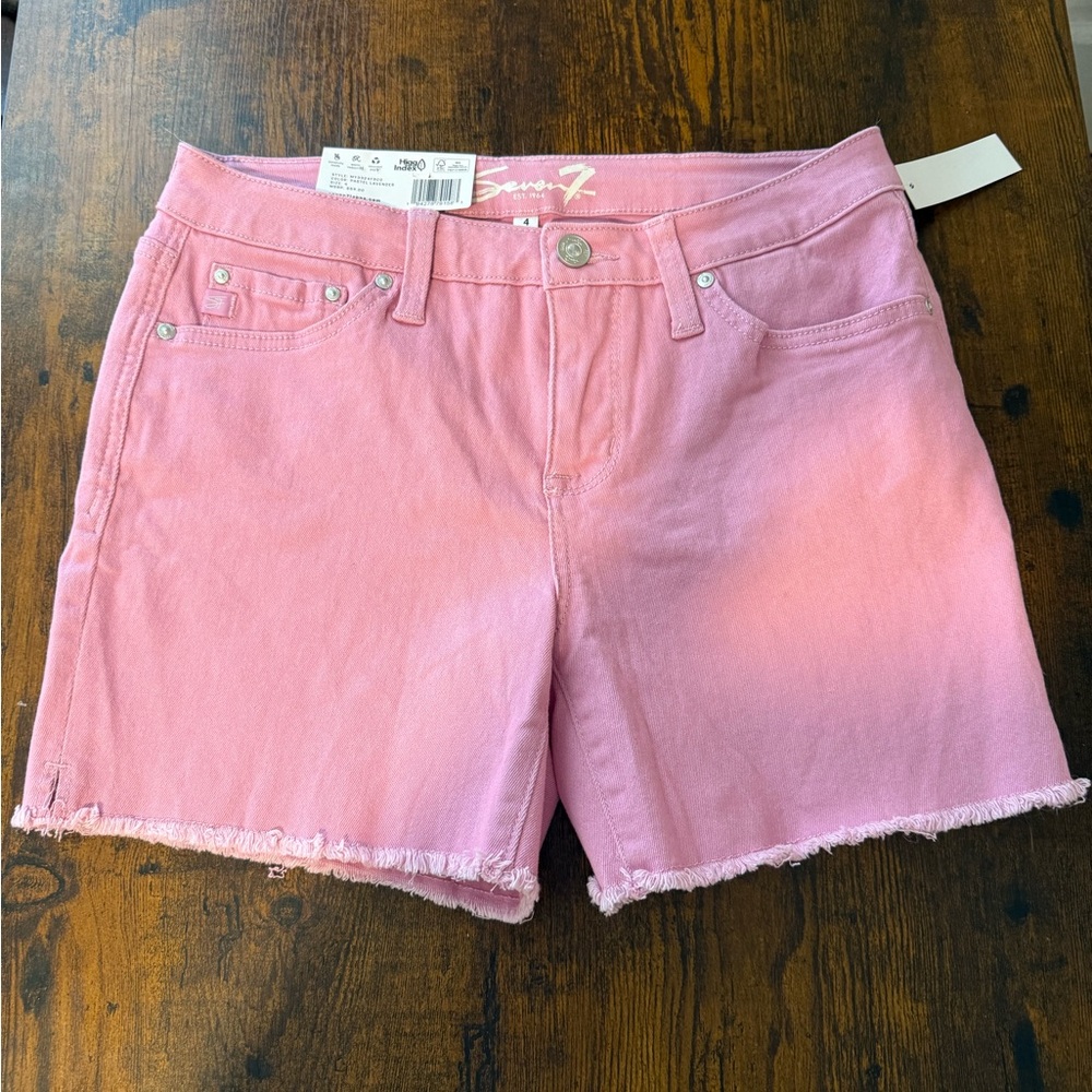 Seven7 Pink Jean Shorts with Frayed Hem